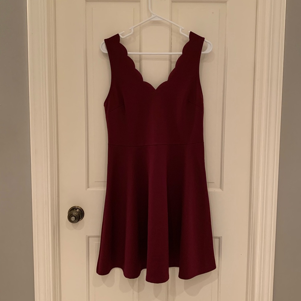 French Grey dress with scalloped neckline.